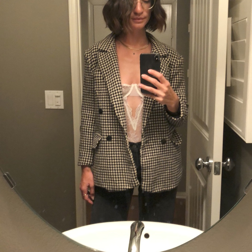 PURE WOOL vintage houndstooth black & white jacket - Picture 5 of 17